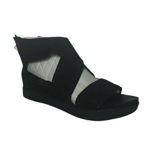 EILEEN FISHER Sport Sandal Women's Size 6 Black Wedge Shoe Suede Open Toe